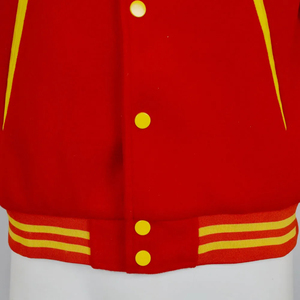 Men's Red Varsity Jacket Yellow PU Sleeves Embroidered M Logo <b>Turn</b>-down Collar Covered <b>Button</b> Closure Casual Breathable Knitted - Product Image 4