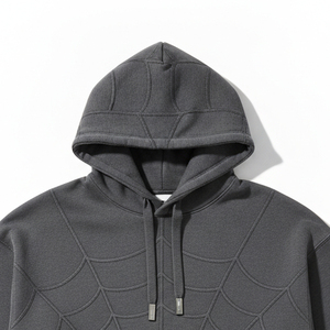 Sweat à capuche personnalisé streetwear pour homme, motif toile d'araignée en strass, molleton épais, coupe oversize, vente en gros - Product Image 4
