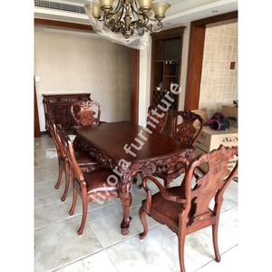Luxury Handcrafted Solid Wood 6 Seater Dining <b>Table</b> Set Ornate Floral Carving Premium <b>Walnut</b> Finish - Product Image 5