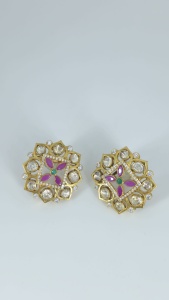 Pendientes de Moda de Lujo con Acabado Dorado, Cuadrados, con Incrustaciones de Meenakari y Kundan, Joyería Premium para Mujer - Product Image 3