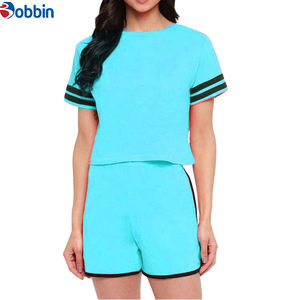 Conjuntos de Verano, Traje Deportivo Corto, Tendencia de Verano, Logotipo Personalizado, Conjunto de Dos Piezas de Algodón, Shorts y Camisetas para Mujer - Product Image 1