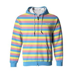Sudadera con capucha a rayas frescas para hombre, con cremallera, de punto, informal de primavera, con logo frontal estampado por sublimación - Product Image 1