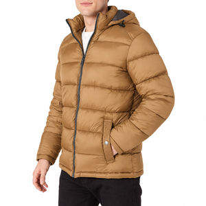 Veste d'hiver pour homme à capuche, fermeture éclair, couleur unie, vêtement d'extérieur décontracté, coupe-vent, rembourrage en polyester - Product Image 1