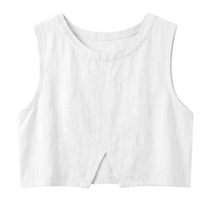 Débardeur tricoté à col rond pour femme, coupe classique, couleur unie, grande taille, sans manches, court, léger et respirant, idéal pour l'été - Product Image 4