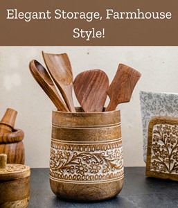 Grand porte-ustensiles de cuisine en bois de manguier, style ferme, sculpté à la main, organiseur de spatules, personnalisé, vente en gros, fait main - Product Image 5