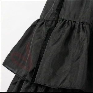 Women's <b>Black</b> Satin <b>Tiered</b> Ruffle <b>Skirt</b> Elastic Waist Gothic Ball Gown A-Line Midi <b>Skirt</b> - Product Image 5