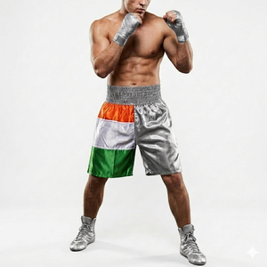 Shorts de Muay Thai personalizados, profesionales, de tela satinada, bordados, para entrenamiento, para hombres y mujeres, shorts de Muay Thai profesionales para fitness. - Product Image 1