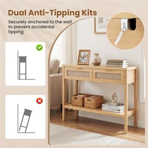 Consolle in Rattan PE Robusto da 40 Pollici con Cassetti Contenitori e Ripiano Inferiore per Ingresso, Corridoio o Soggiorno - Product Image 6