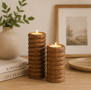Handmade Ribbed Wooden <b>Tea</b> Light Candle Holder Set For Home Decoration Natural Wood Fluted Candlestick <b>Stand</b> For Tabletop Decor - Product Image 6
