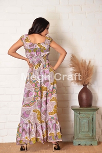 Recycled Silk Boho High Low <b>Maxi</b> <b>Dress</b> for Women V Neck Off Shoulder Styling Casual Party <b>Dress</b> Wholesale Bulk Export - Product Image 2
