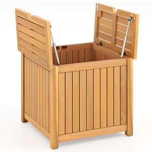 2-in-1 Acacia Wood Outdoor <b>Side</b> <b>Table</b> with <b>Storage</b> Square/Rectangular Coffee <b>Table</b> with Slatted End <b>Storage</b> Box - Product Image 5