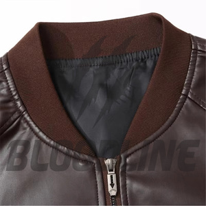 BLOODLINE Men's Black PU Leather Bomber <b>Jacket</b> Stand Collar Zipper Closure Moto <b>Biker</b> Style Autumn Wear - Product Image 5