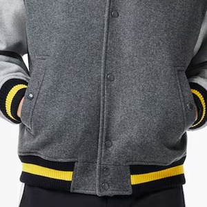 <b>Men's</b> Turquoise Varsity <b>Jacket</b> <b>White</b> Sleeves PU Fabric Single Button Closure Stand Collar Regular Fit Autumn Casual Wear Front - Product Image 4
