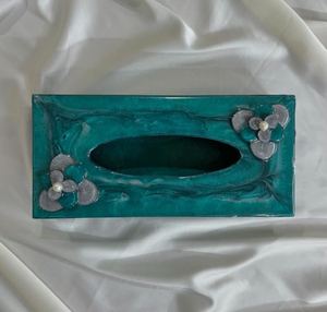 Boîte à mouchoirs carrée en résine époxy bleu foncé pour restaurants et tables à manger - Product Image 3