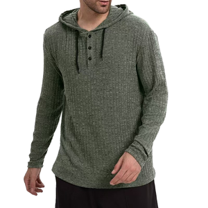 เสื้อฮู้ดแขนยาวผู้ชายแบบเฮนลีย์ ผ้าวาฟเฟิลถัก สไตล์ลำลอง มีเชือกผูก - Product Image 1