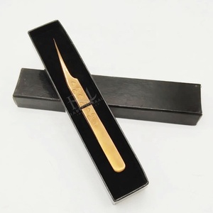 <b>Rose</b> Gold Plasma Color Eyelash Extension Tweezer Straight Point / Heart Grip Design / Single Tweezer <b>Black</b> Card Box Packing Set - Product Image 4