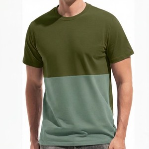 T-shirt color block à col rond, coupe slim, en coton, manches courtes, style streetwear bicolore, pour l'été, à prix abordable - Product Image 1