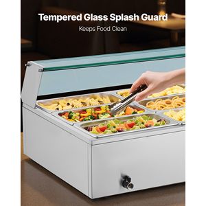 Scaldavivande Elettrico Commerciale in Acciaio Inox da 1700W, 12 Vasche, Buffet da Banco con Coperchio in Vetro, Attrezzatura per Mantenere il Calore - Product Image 4
