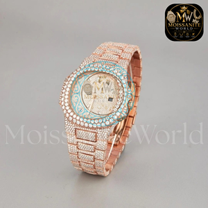 Montre de luxe classique en acier inoxydable avec diamants glacés pour homme, cadran en moissanite VVS, montre-bracelet personnalisée en or rose tendance - Product Image 4