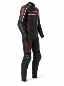 Combinaison de moto en cuir une pièce style Café-Racer |   Noir Bourgogne |   Fabricant OEM ODM |   Qualité de conception haut de gamme |   Vêtements de course - Product Image 3