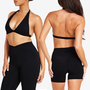 Ensemble de sport pour femme : soutien-gorge à col halter et short cycliste taille haute – Tenue de fitness, yoga, gym – Vente en gros fabricant - Product Image 1