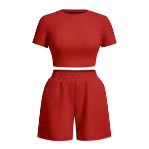 <b>Women's</b> Stylish Comfortable Breathable 2-Piece Summer Outerwear <b>Set</b> Casual Knitting <b>Shorts</b> <b>Top</b> Solid Pattern Skinny Fit - Product Image 2