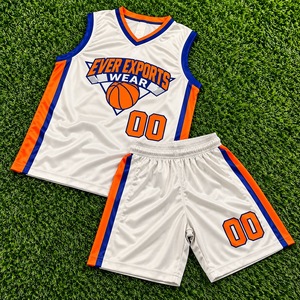 Trending Style Basketball Uniform Set Sleeveless V-Neck Jersey and <b>Shorts</b> Printed Number Breathable White <b>Orange</b> Blue - Product Image 1
