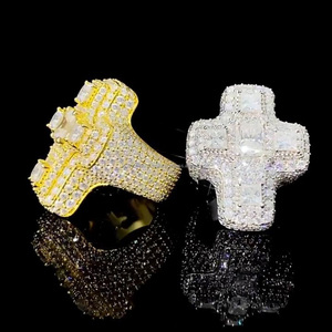 925 Sterling <b>Silver</b> Moissanite Diamond <b>Cross</b> Cocktail <b>Ring</b> Princess Cut Pave Setting Religious Christian Unisex Jewelry for Gift - Product Image 3
