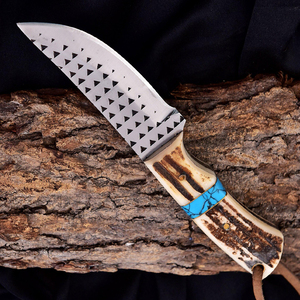 Couteau utilitaire à lame fixe en acier raspé avec étui en cuir horizontal, manche pleine longueur pour la chasse et le camping, manche en bois de cerf naturel de qualité supérieure - Product Image 6