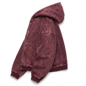 Sweat-shirt à capuche zippé pour homme, bordeaux, délavé à l'acide, effet usé, coupe oversize, streetwear, vêtements personnalisés - Product Image 3