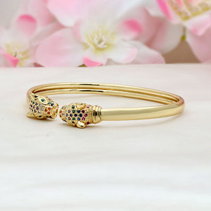 925 Silver Gold Plated Leopard Head Fine Cuff <b>Bangle</b> <b>Bracelet</b> Zircon Unisex Jewelry for Anniversary Gift Party - Product Image 5