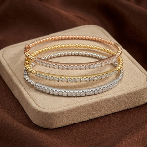 <b>Solid</b> 18k Two Tone <b>Gold</b> Natural Genuine Brilliant Cut Diamond Half Eternity Pave Beaded <b>Bangle</b> Hinged Clasp Chic Everyday Luxury - Product Image 5