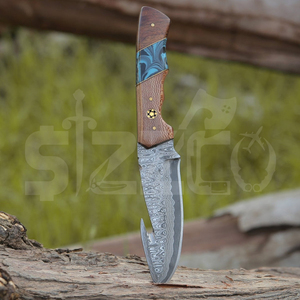 Cuchillo de Caza de Acero de Damasco Hecho a Mano Personalizado OEM, Cuchillo EDC de Hoja Fija para Camping y Actividades al Aire Libre con Funda de Cuero, Regalo - Product Image 5