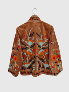 Veste à col mandarin brodée à la main avec motif floral, manches longues, taille plus, vêtements de printemps pour femmes, style bohème chic en coton - Product Image 6