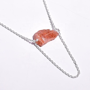 925 Sterling Silver Natural Sunstone Rough Gemstone <b>Necklace</b> Antique Silver Jewelry <b>Chains</b> Factory Supplier wholesaler - Product Image 1