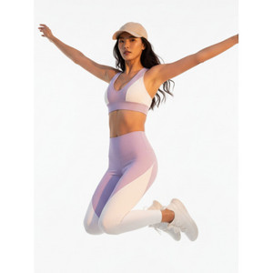 Yoga Set High Waisted Leggings Sports <b>Bra</b> <b>Blue</b> White Color Block Design Elastic Waist Seamless Women's Activewear - Product Image 2