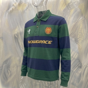 เสื้อรักบี้แขนยาวลายทาง Snowgrace ปักโลโก้ คอปกพับได้ ทรงปกติ สำหรับเด็กผู้ชาย - Product Image 4