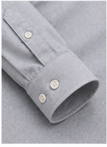 Chemise habillée grise à manches longues pour homme, col boutonné, logo brodé, couleur unie, coupe ajustée élégante, EOM - Product Image 5