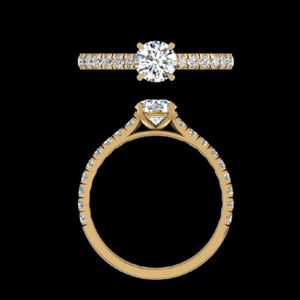 Anillo de Compromiso con Diamante de Corte Redondo de 1.00ct, Oro Amarillo de 14k/18k, Banda Cónica con Pavé, Joyería Fina Personalizada para Boda o Aniversario - Product Image 3