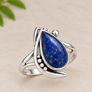 <b>Lapis</b> <b>Lazuli</b> 925 Sterling Silver <b>Ring</b> | Handmade Teardrop Gemstone <b>Ring</b> | Blue <b>Lapis</b> Statement Jewelry | Boho Artisan Gift for - Product Image 1