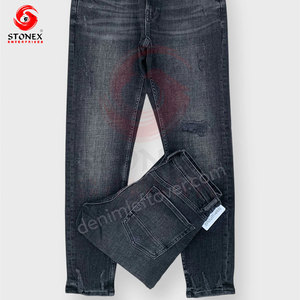 Jean en denim noir déchiré pour homme, coupe évasée, style vintage délavé, jambe large, streetwear, en coton, vente en gros - Product Image 1