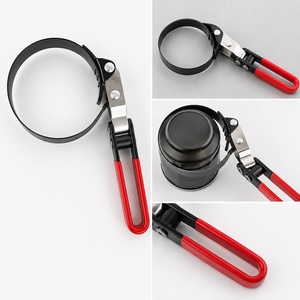 Heavy Duty Oil Filter Strap Wrench Adjustable Band Wrench Automotive Engine Filter Removal <b>Tool</b> with Red Handle for Garage Works - Product Image 2