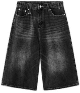 Shorts de mezclilla de cintura alta para hombre, casuales, con botones y dobladillo sin rematar, de algodón - Product Image 3