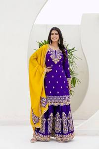 Women's Modern Chinon <b>Silk</b> Embroidered <b>Kurta</b> Set with Dupatta for Wedding Occasions Quick Dry Regular Fit - Product Image 3