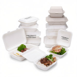 Vietnam Supplier's Customisable Bagasse Sugarcane Clamshell Box Compostable Food Grade Disposable Lunch Box <b>Microwave</b> Safe - Product Image 1