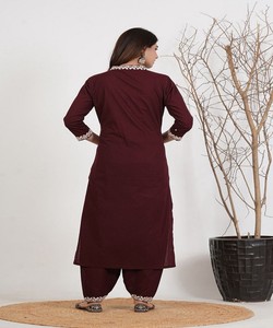 Women Traditional Silk Salwar Kameez Dupatta Maroon Casual Party Wear India Pakistan Style <b>Ankle</b>-Length Regular Fit 85279 MORNI- - Product Image 3