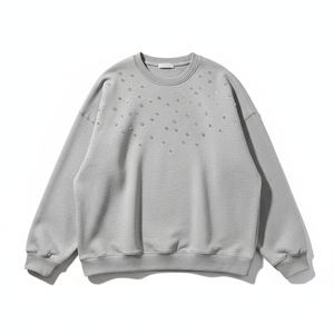 เสื้อสเวตเชิ้ตคอกลมประดับคริสตัลหรูหรา OEM 2026 ผ้าฝ้ายหนานุ่ม สไตล์ลำลองแนวสตรีท  รับสกรีนโลโก้สำหรับผู้ชาย - Product Image 1