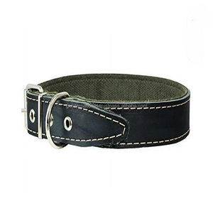 Collar de perro de cuero acolchado negro personalizado en todos los tamaños personalizados collar de Mascota de costura blanca de lujo a precio de fábrica pedido al por mayor - Product Image 1