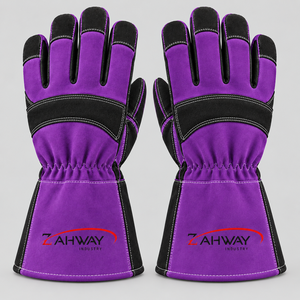 Gants de soudage les plus vendus, gants tactiques en cuir rouge et noir, longueur poignet, durables, pour usage extérieur et hivernal, gants de soudage - Product Image 4