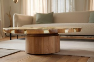 Mesa de epoxi con diseño de resina verde en forma de rayos de sol y base de pedestal de madera maciza, mesa de centro de lujo hecha a mano, decoración para el hogar. - Product Image 3